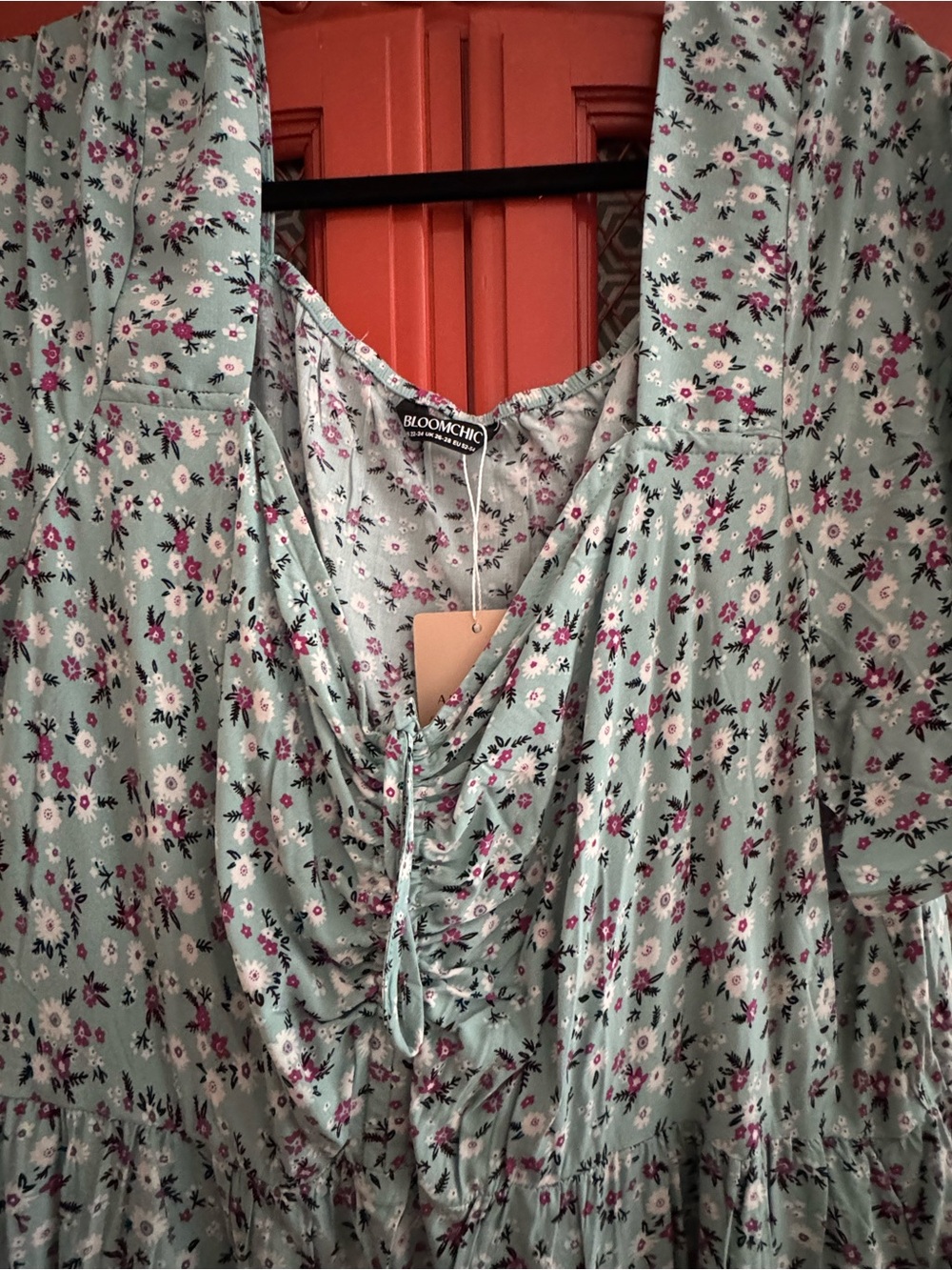 BloomChic Mint Blue Floral Maxi Dress with Ruffle Sleeves - Picture 3 of 3